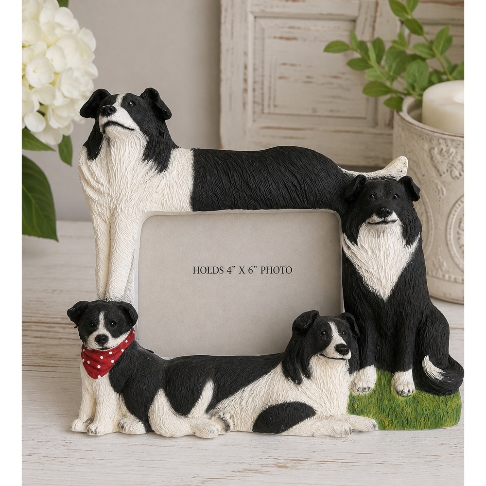 K9 2004 Border Collie Dog Photo Frame 4x6 Resin 3D Sculptural Puppy Bandana 9x8
